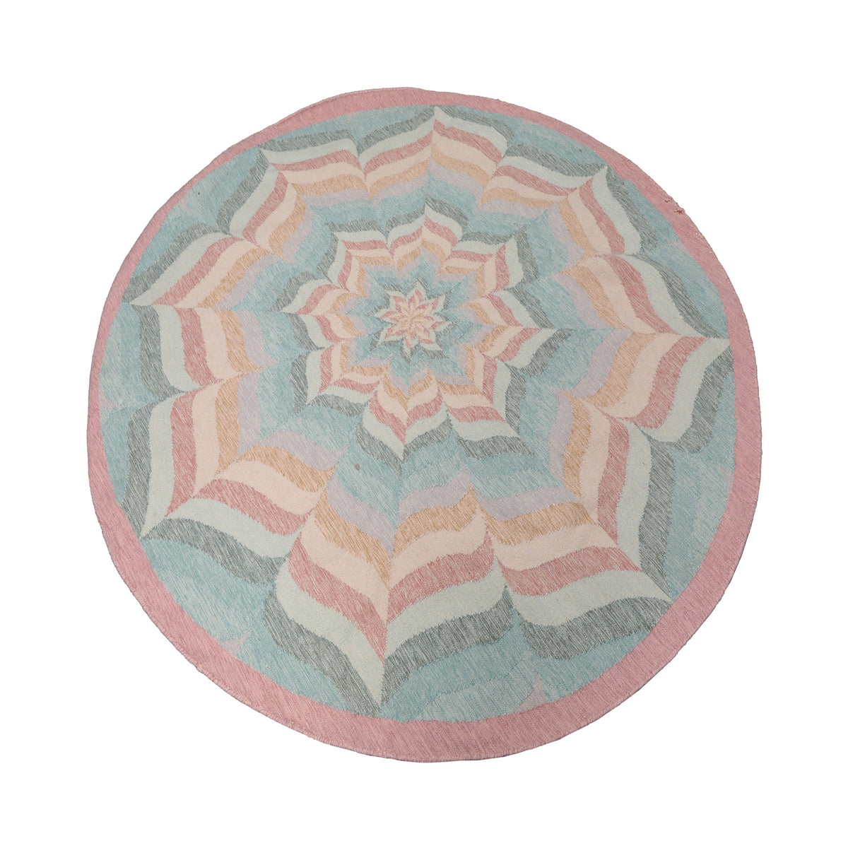 Knotted Rug Beige Hand Knotted 6'x6' Round Transitional Kilim Dhurry Wool Oriental Area Rug