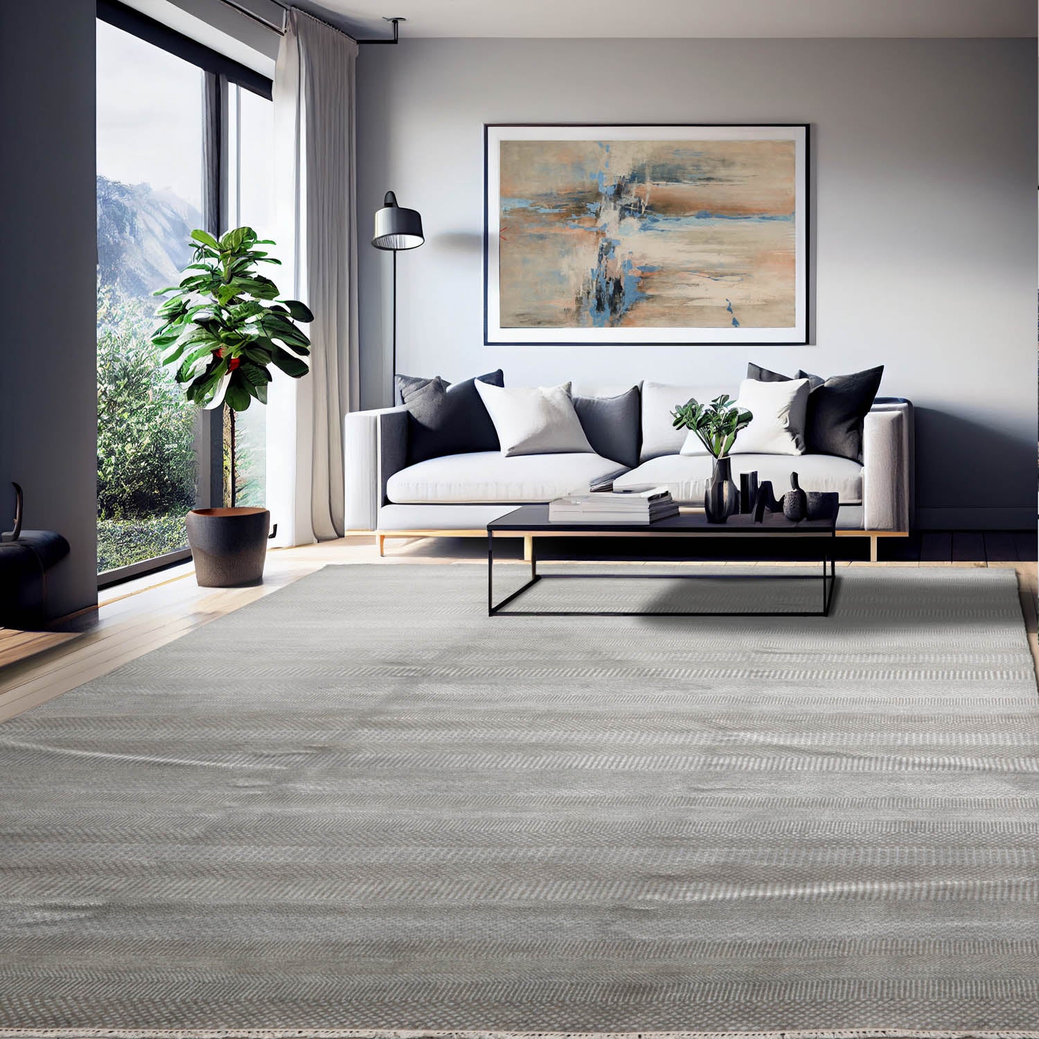 8x10 Tone On Tone Gray, , Color Hand Knotted Tibetan 100% Wool Modern & Contemporary Oriental Rug