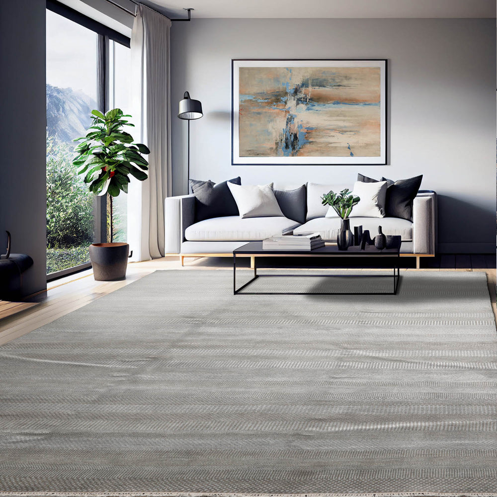 8x10 Tone On Tone Gray, , Color Hand Knotted Tibetan 100% Wool Modern & Contemporary Oriental Rug