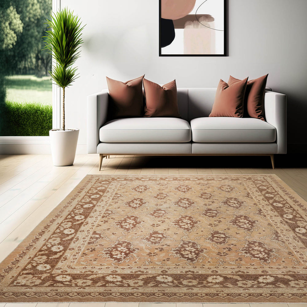 8x11 Tan, Beige, Brown Color Hand Knotted Chobi Peshawar 100% Wool Traditional Oriental Rug