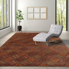 4x6 Brown, Aubergine, Gold Color Hand Knotted Tibetan 100% Wool Transitional Oriental Rug