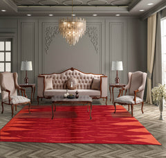 4x6 Red, Peach, Color Hand Knotted Tibetan 100% Wool Modern & Contemporary Oriental Rug