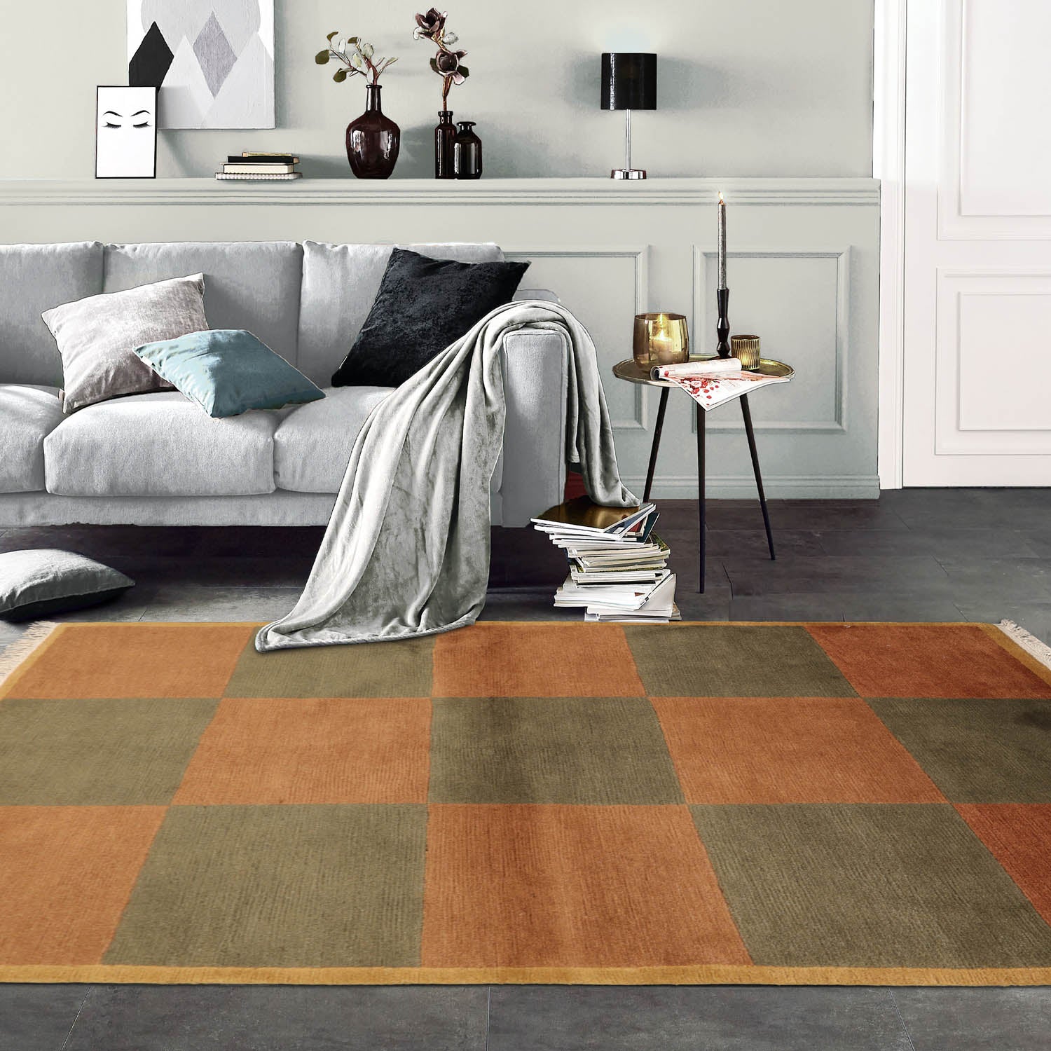 4x6 Brown, Green, Gold Color Hand Knotted Tibetan 100% Wool Modern & Contemporary Oriental Rug