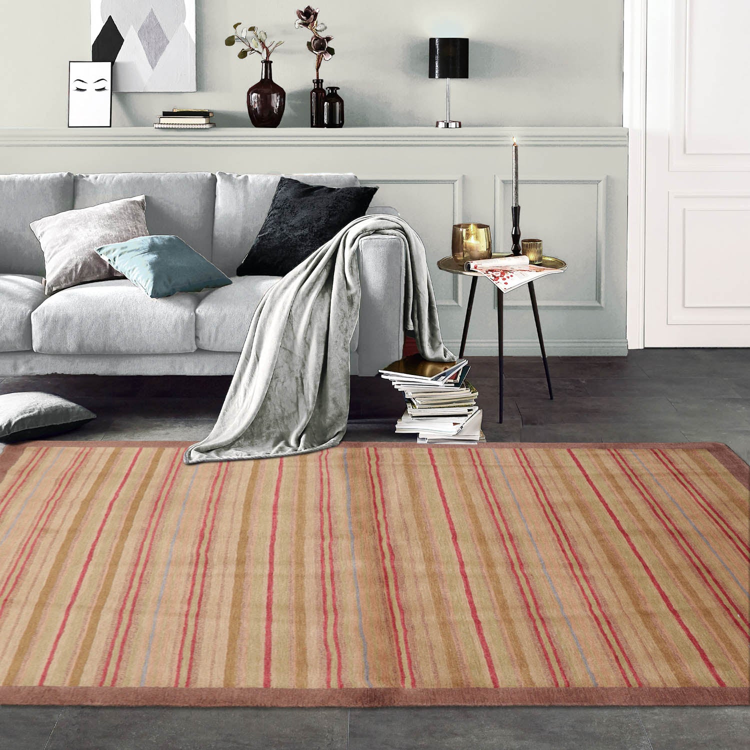 4x6 Sage, Taupe, Coral Color Hand Knotted Tibetan 100% Wool Modern & Contemporary Oriental Rug