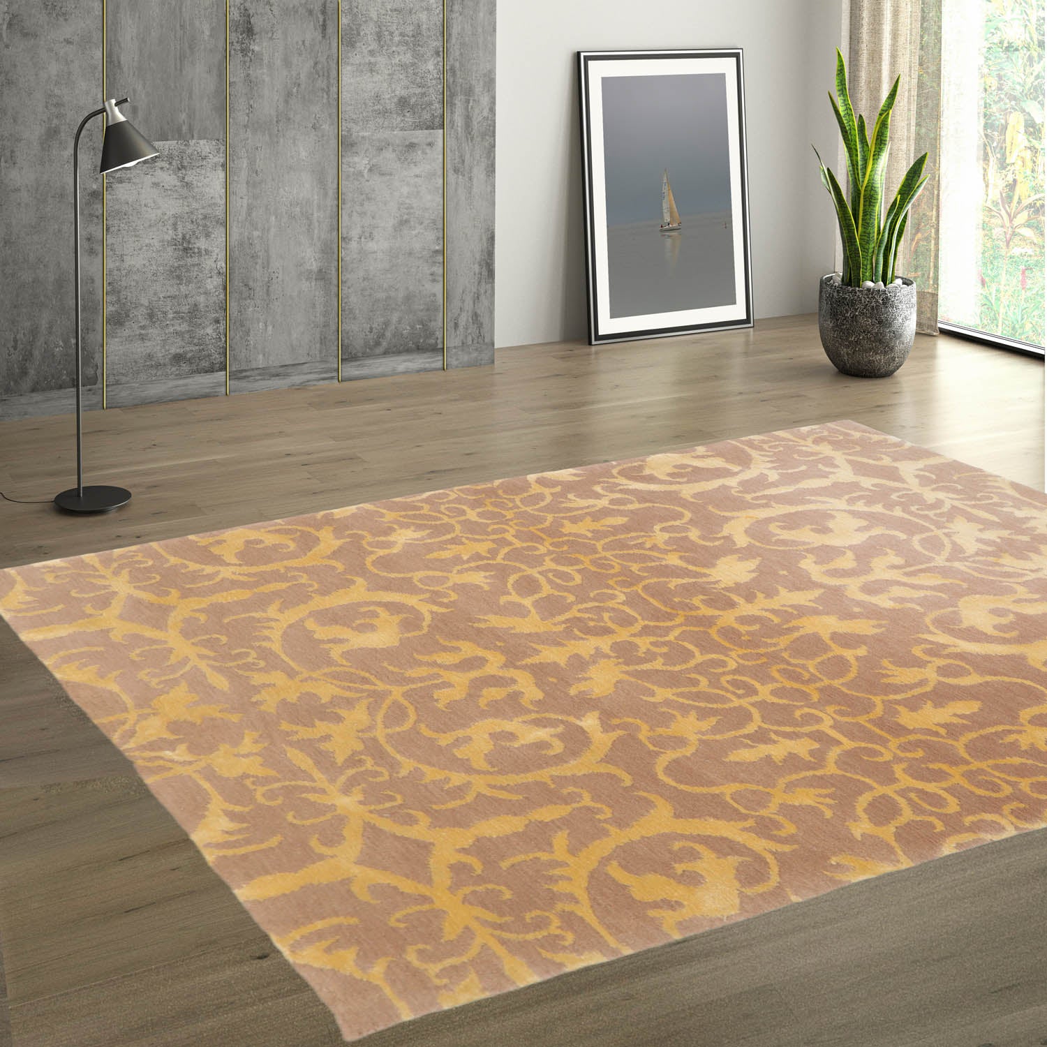 4x6 Beige, Light Gold, Color Hand Knotted Tibetan 100% Wool Transitional Oriental Rug