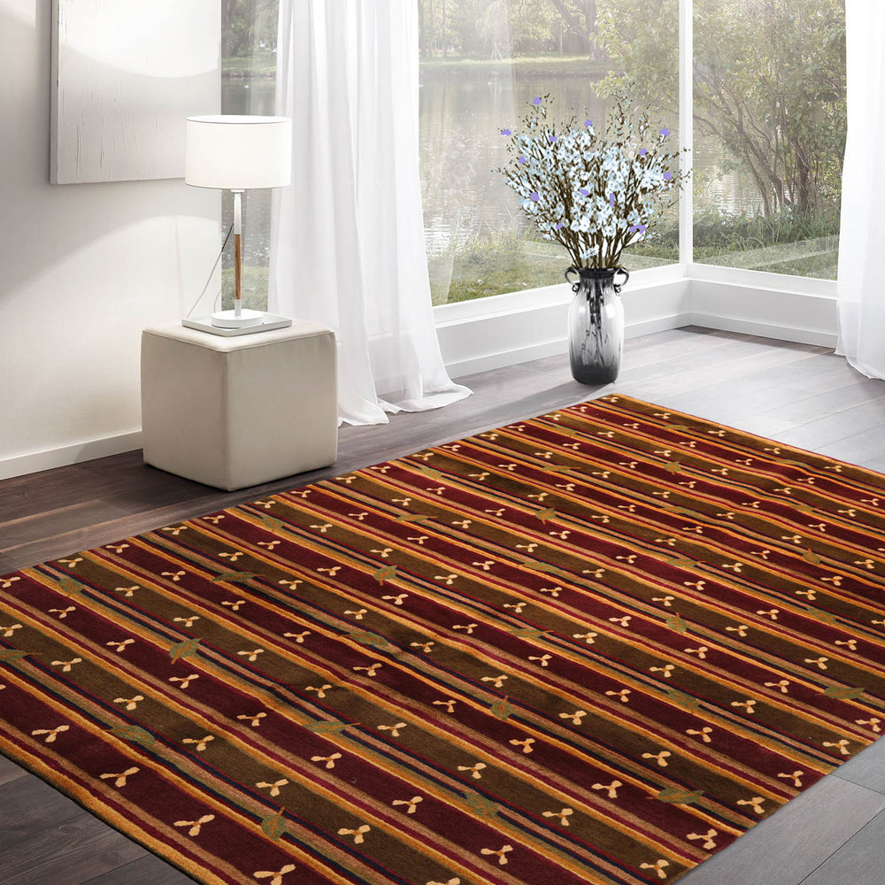 6x9 Green, Rust, Gold Color Hand Knotted Tibetan 100% Wool Transitional Oriental Rug