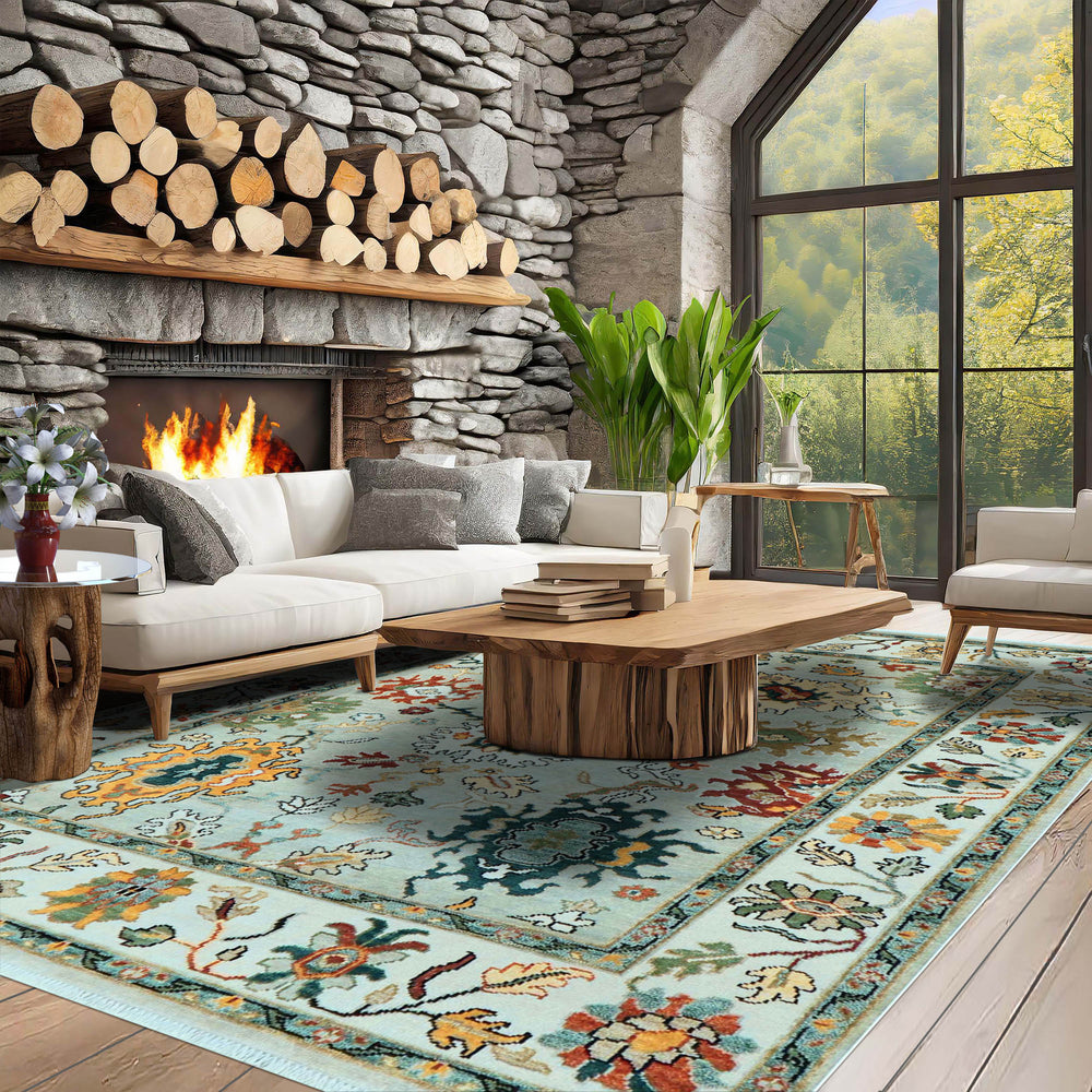 8x10 Mint, Ivory, Gold Color Hand Knotted Oushak Wool  Oriental Rug
