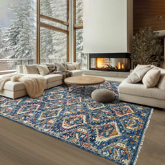 8x10 Navy, Beige, Burnt Orange Color Hand Knotted Oushak Wool Transitional Oriental Rug