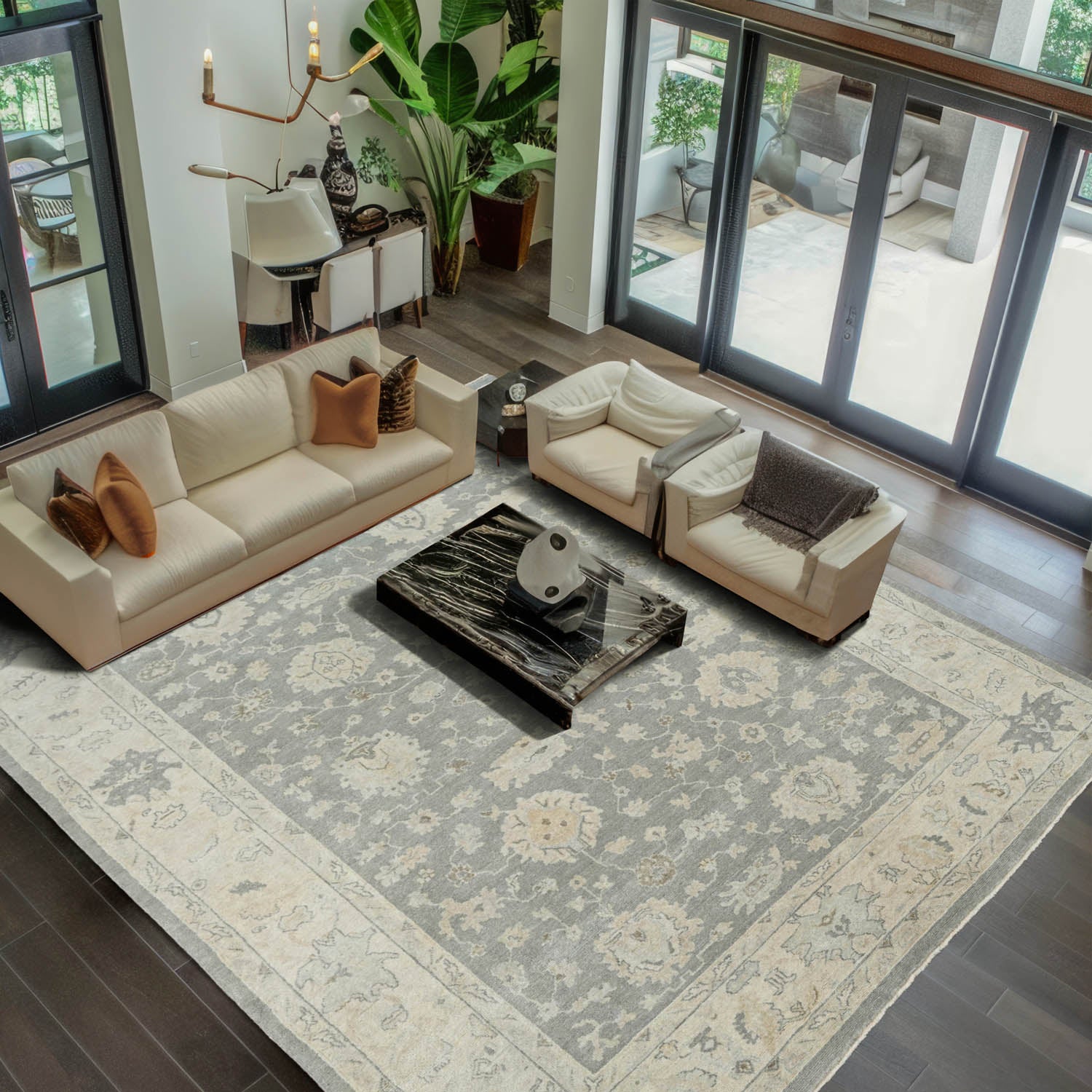Multi Size Dark Gray Beige Muted Earth Tones Color Hand Knotted Turkish Oushak Wool Traditional Oriental Rug