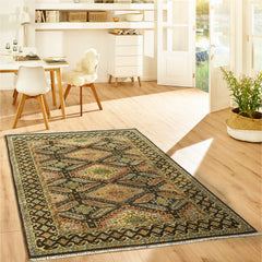 6x9 Gold, Forest Green, Peach Color Hand Knotted  Wool Transitional Oriental Rug