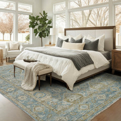 Multi Size Aqua Beige Gold Color Hand Knotted Oushak Wool Traditional Oriental Rug