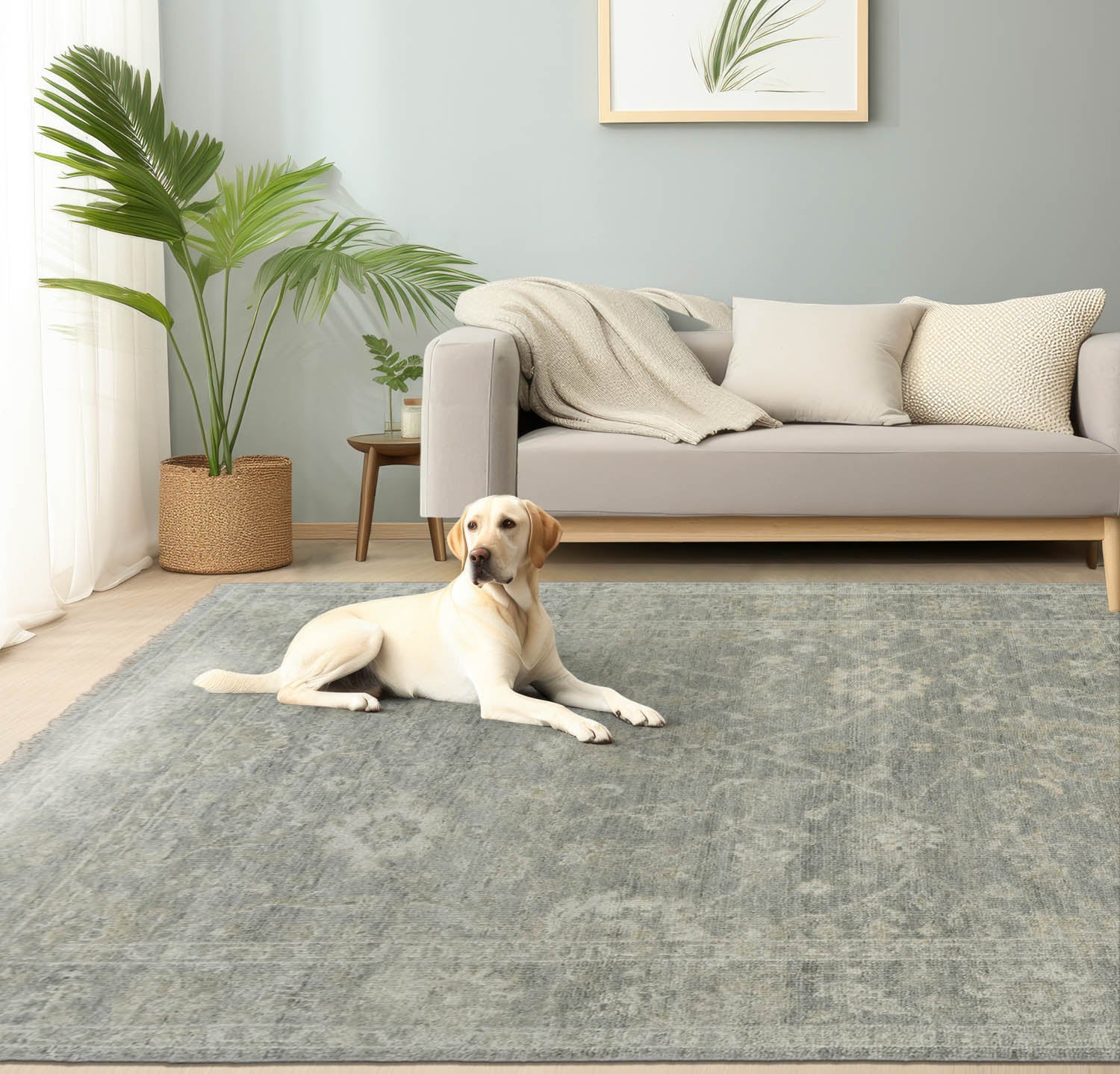 8x10 Moss, Beige, Gray Color Hand Knotted Oushak Wool Traditional Oriental Rug