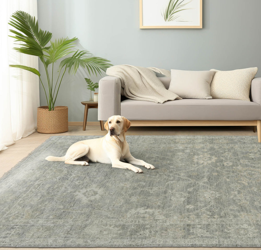8x10 Moss, Beige, Gray Color Hand Knotted Oushak Wool Traditional Oriental Rug