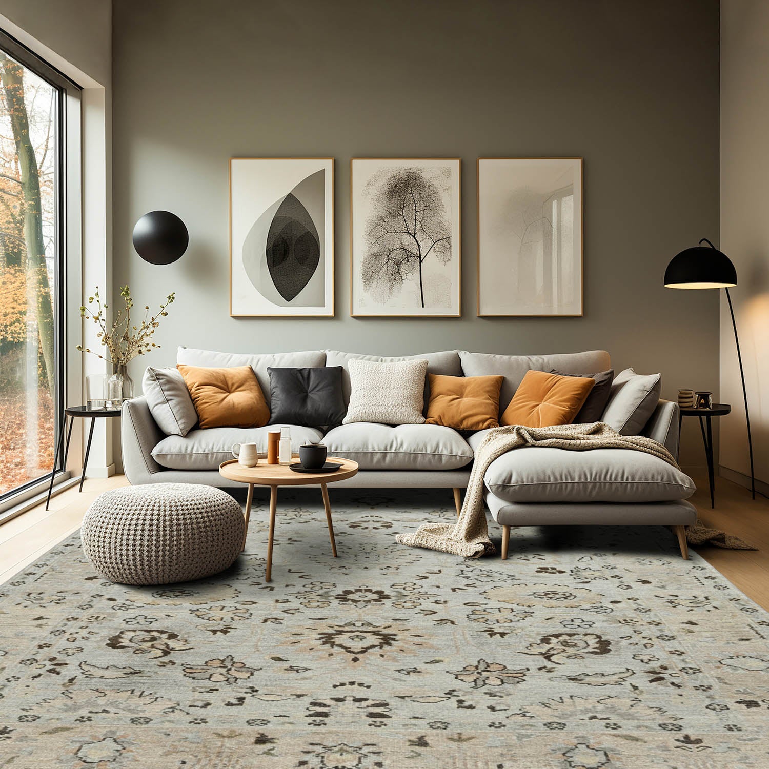 6x9 Gray Beige, Taupe, Brown Color Hand Knotted Oushak Wool Traditional Oriental Rug