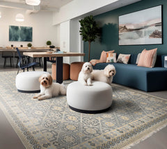 9x12 Ivory, Gray, Blue Color Hand Knotted  Wool Transitional Oriental Rug