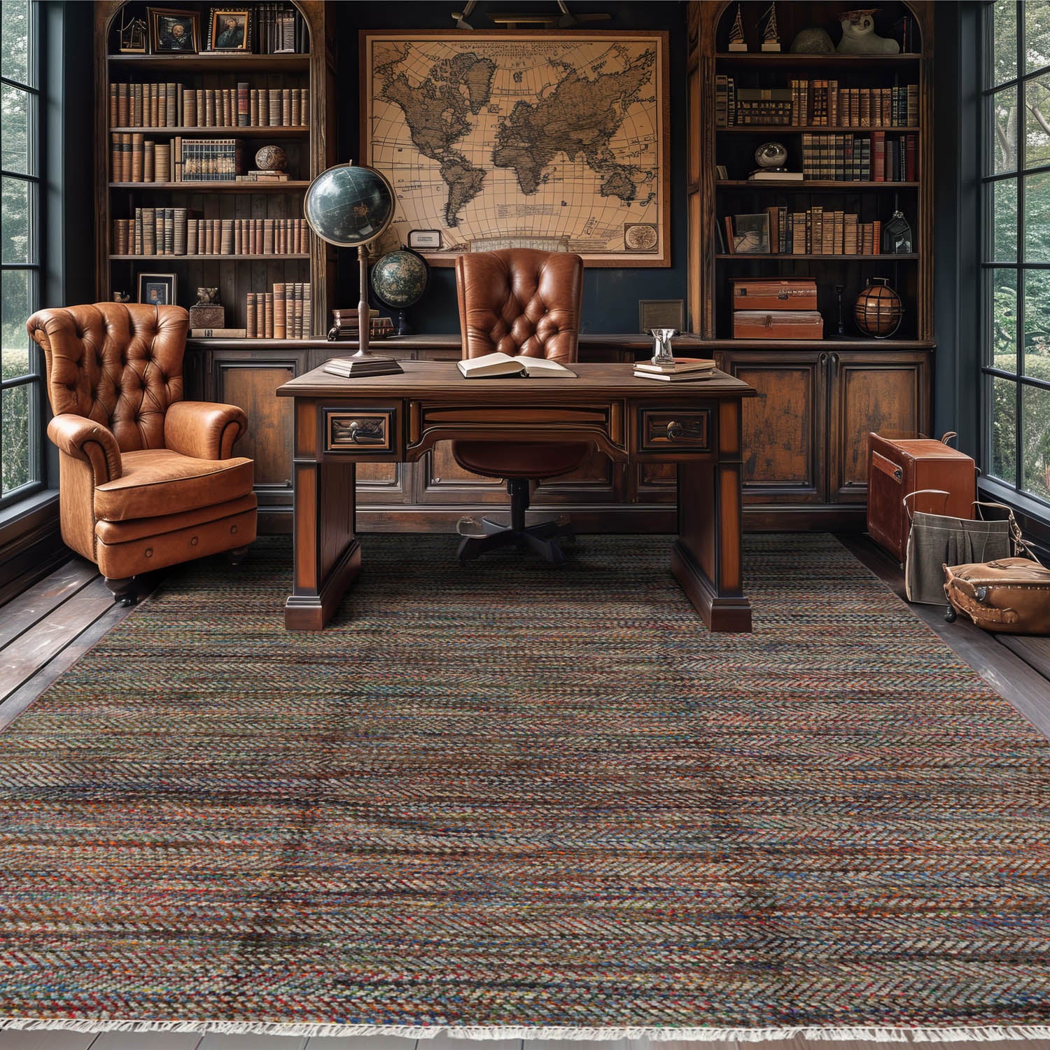 8x10 Gray, Blue, Orange Color Hand Knotted  Wool Modern Oriental Rug