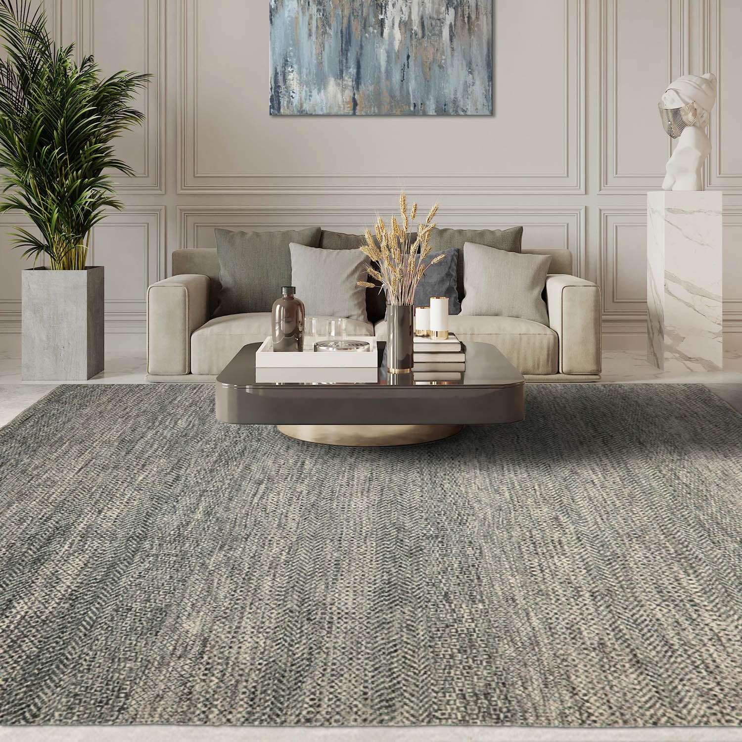 8x10 Ivory, Gray, Green Color Hand Knotted  Wool Contemporary Oriental Rug