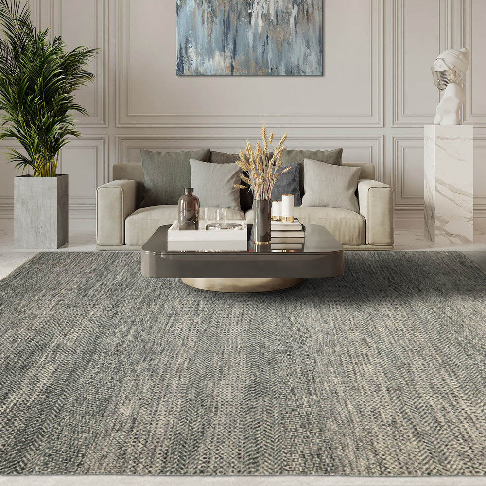 8x10 Ivory, Gray, Green Color Hand Knotted  Wool Contemporary Oriental Rug