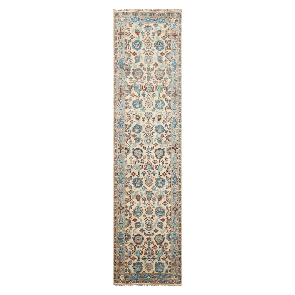 Multi Size Beige Gray Aqua Color Hand Knotted Oushak Wool  Oriental Rug