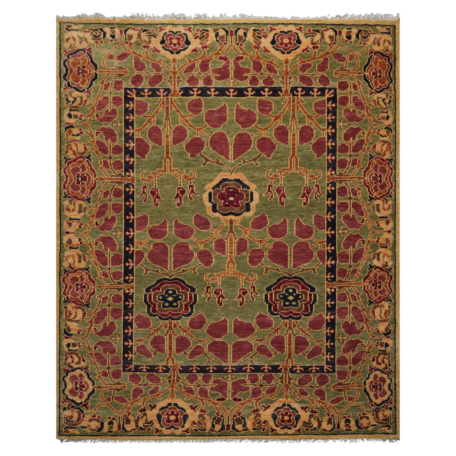 Knotted Rug Sage Hand Knotted 8x10 Arts & Crafts/Mission Stained Glass Oushak Wool Oriental Area Rug
