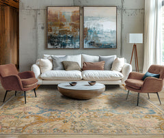 Multi Size Beige Blue Aqua Color Hand Knotted Oushak Wool Transitional Oriental Rug