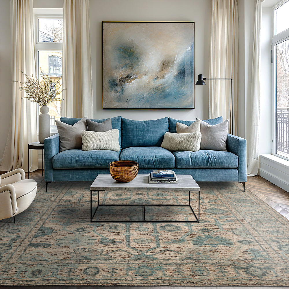 Multi Size Beige Oatmeal Gray Color Hand Knotted Oushak Wool Transitional Oriental Rug