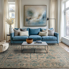 Multi Size Beige Oatmeal Gray Color Hand Knotted Oushak Wool Transitional Oriental Rug