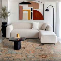 Multi Size Beige Blush Aqua Color Hand Knotted Oushak Wool Transitional Oriental Rug
