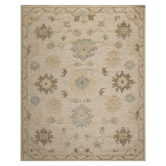 Knotted Rug Ivory Hand Knotted 8'x10' Transitional Embossed Look Oushak Wool Oriental Area Rug