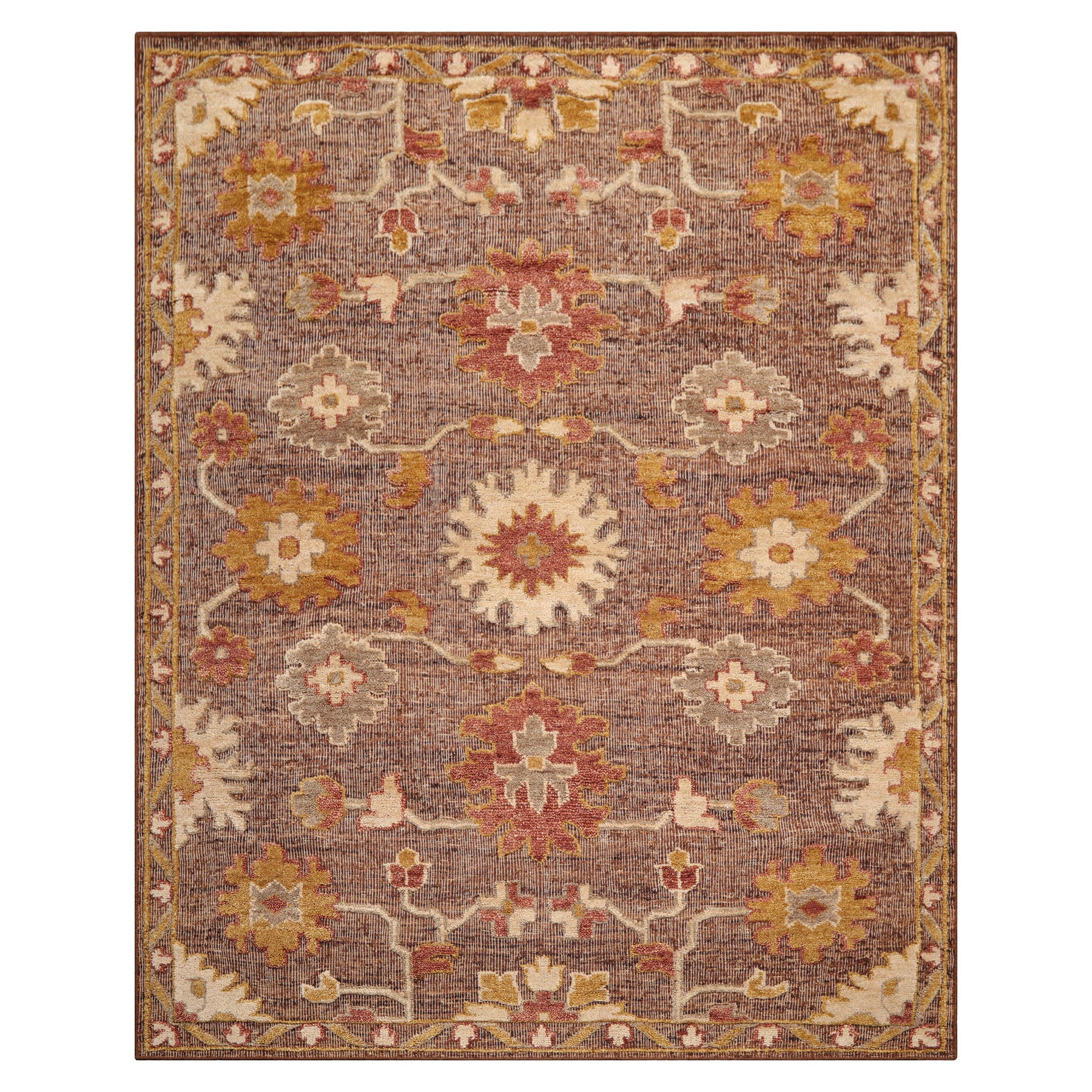 Knotted Rug Brown Hand Knotted 8'x10' Transitional Embossed Look Oushak Wool Oriental Area Rug