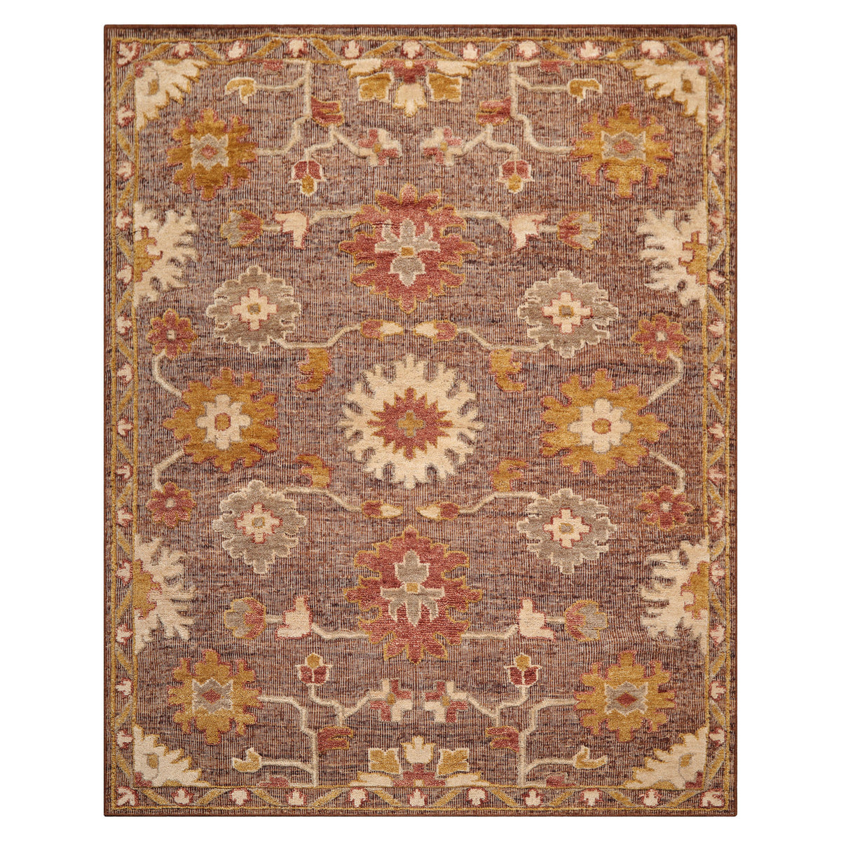 Knotted Rug Brown Hand Knotted 8'x10' Transitional Embossed Look Oushak Wool Oriental Area Rug