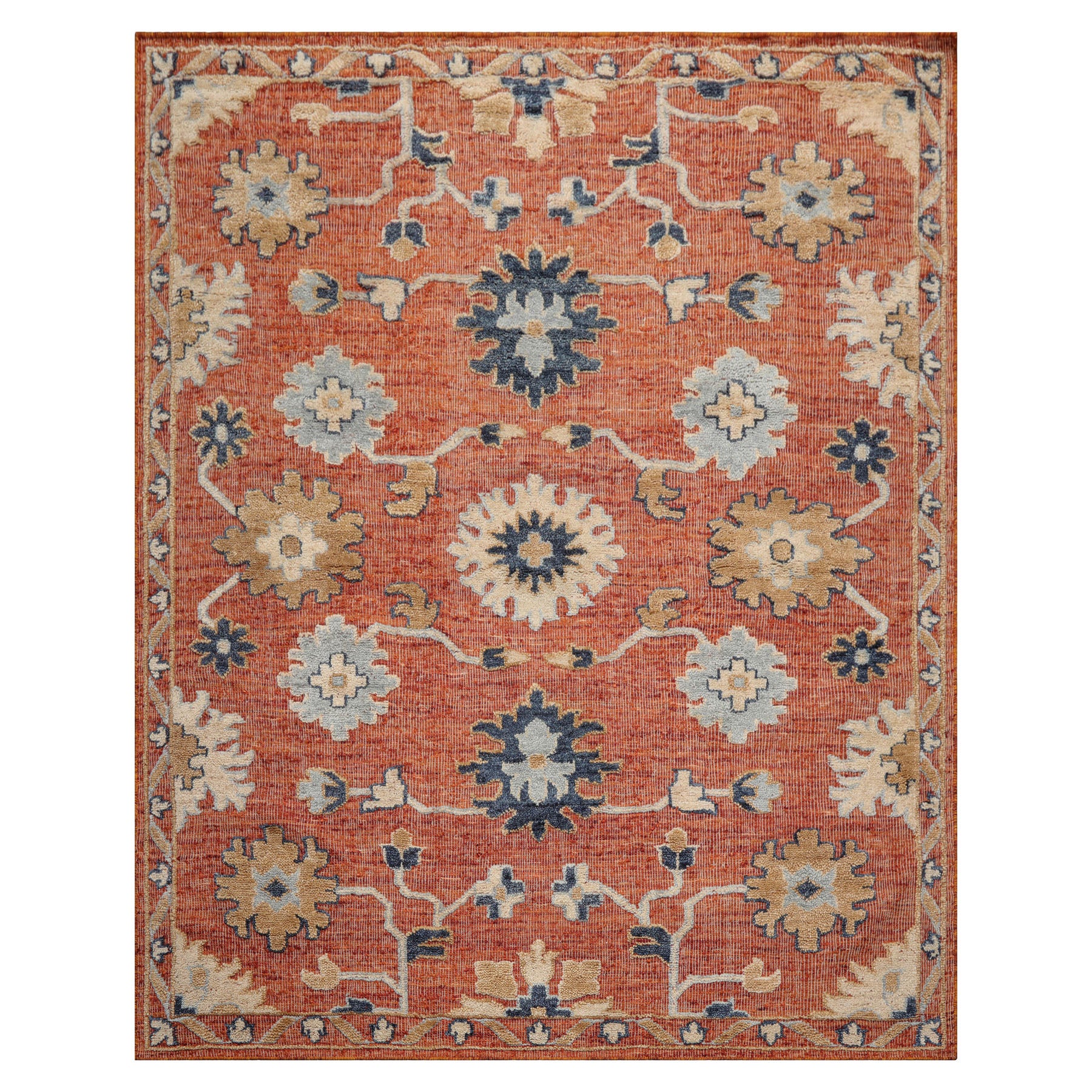 Knotted Rug Rust Hand Knotted 8'x10' Transitional Embossed Look Oushak Wool Oriental Area Rug