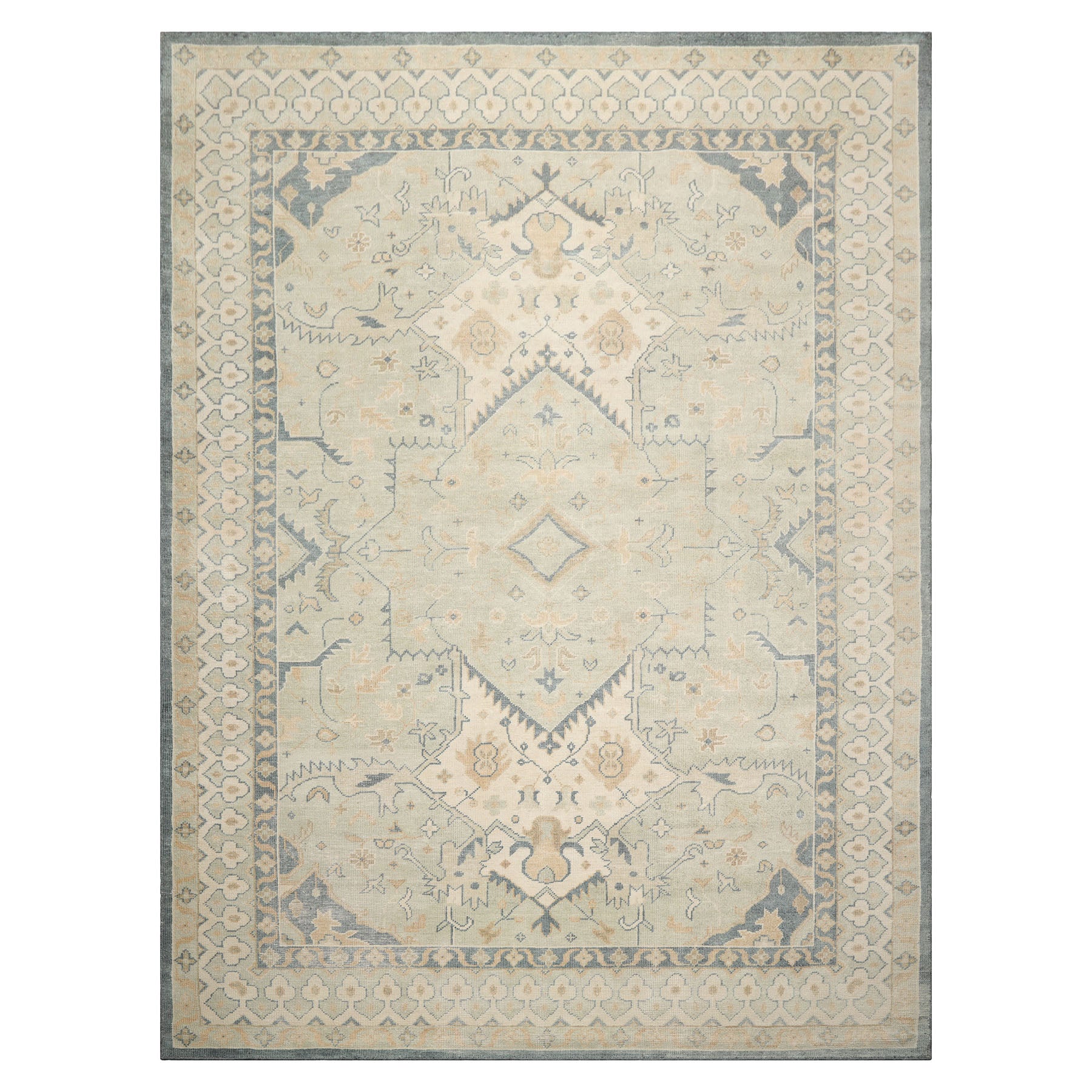 Knotted Rug Green Beige Hand Knotted Multi Size Wool Oushak Traditional Rugs