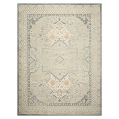 Knotted Rug Green Beige Hand Knotted Multi Size Wool Oushak Traditional Rugs