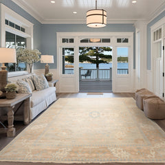 Multi Size Gray Beige Tan Color Hand Knotted Oushak Wool Traditional Oriental Rug