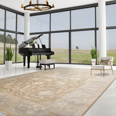 Multi Size Blue Gray Ivory Color Hand Knotted Oushak Wool Traditional Oriental Rug