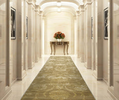 3x12 Tone on Tone Green, , Color Hand Knotted Tibetan Wool & Silk Transitional Oriental Rug