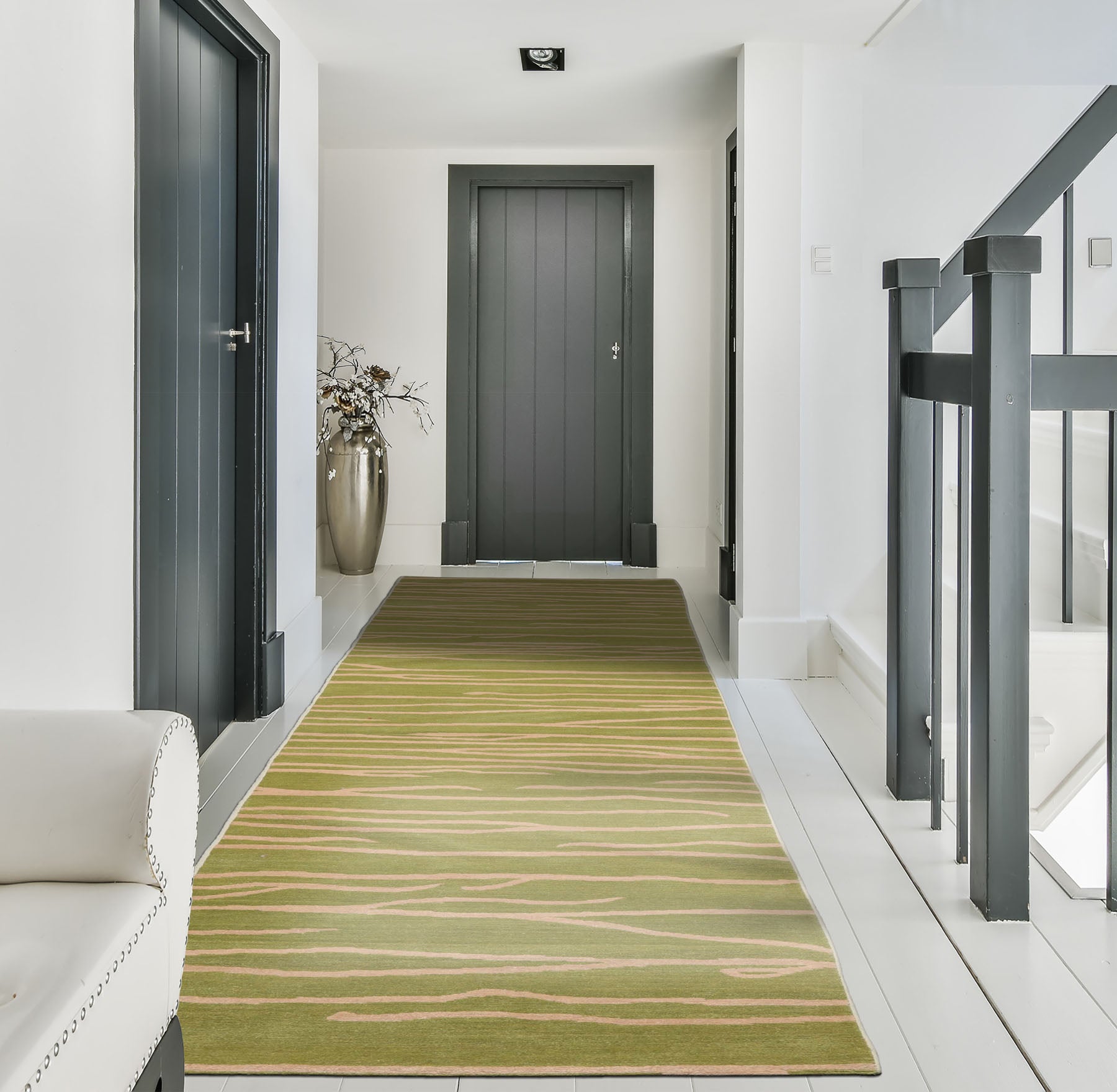 2'6x10 Lime, Tan, Color Hand Knotted Tibetan Wool Modern & Contemporary Oriental Rug