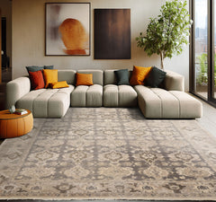 8x11 Gray, Beige, Brown Color Hand Knotted Oushak Wool Traditional Oriental Rug