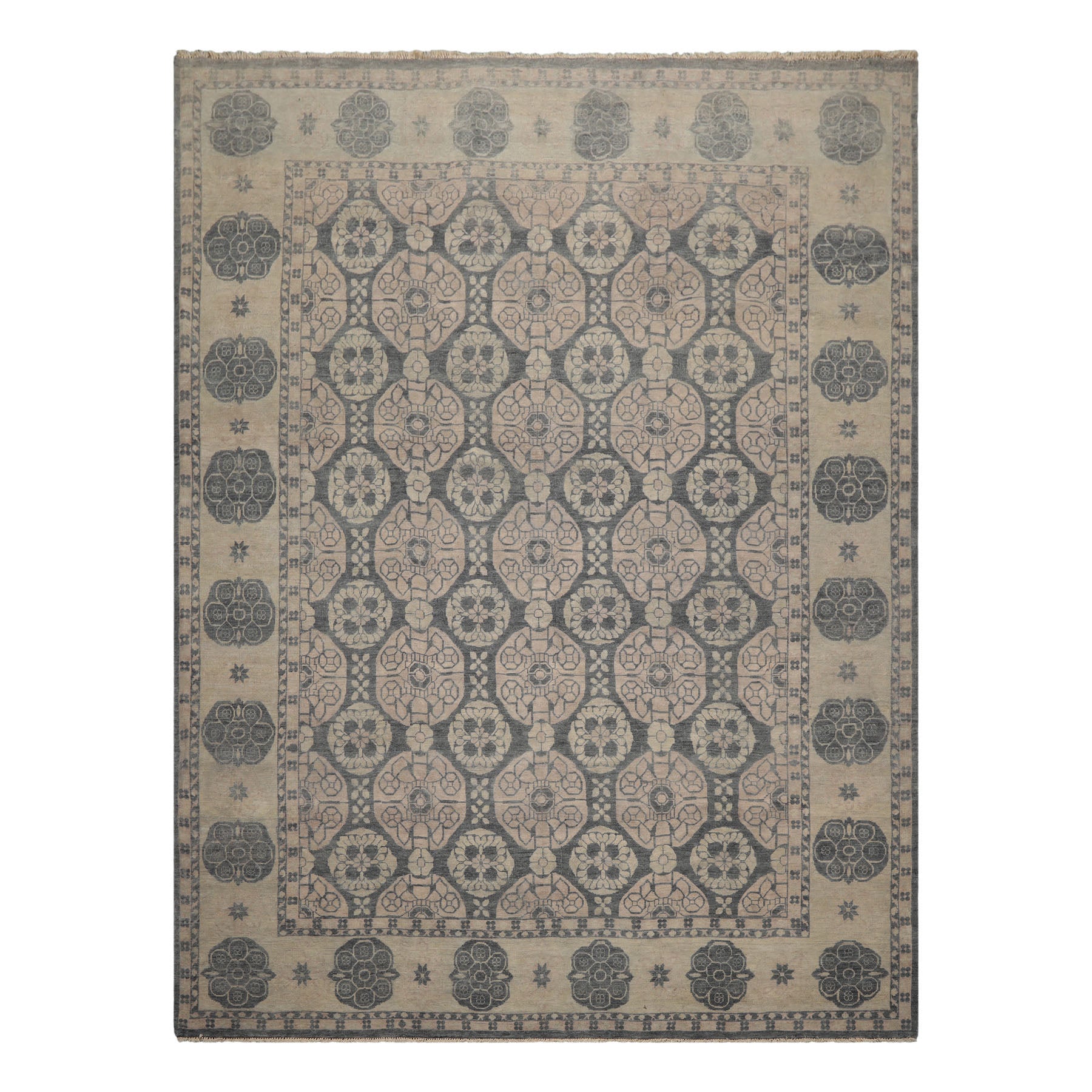 8x10 Gray, Beige, Blush Color Hand Knotted  Wool Transitional Oriental Rug