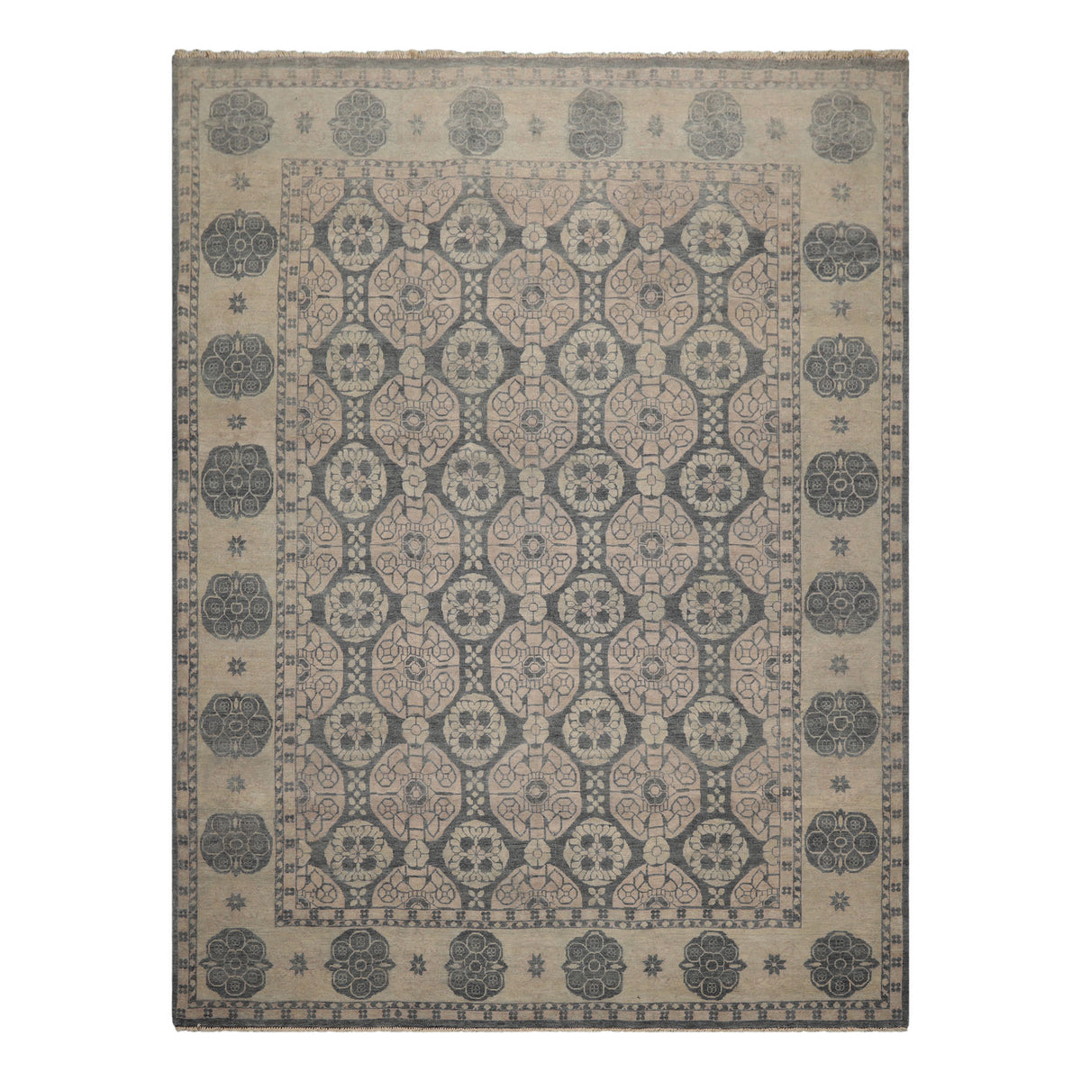 8x10 Gray, Beige, Blush Color Hand Knotted  Wool Transitional Oriental Rug
