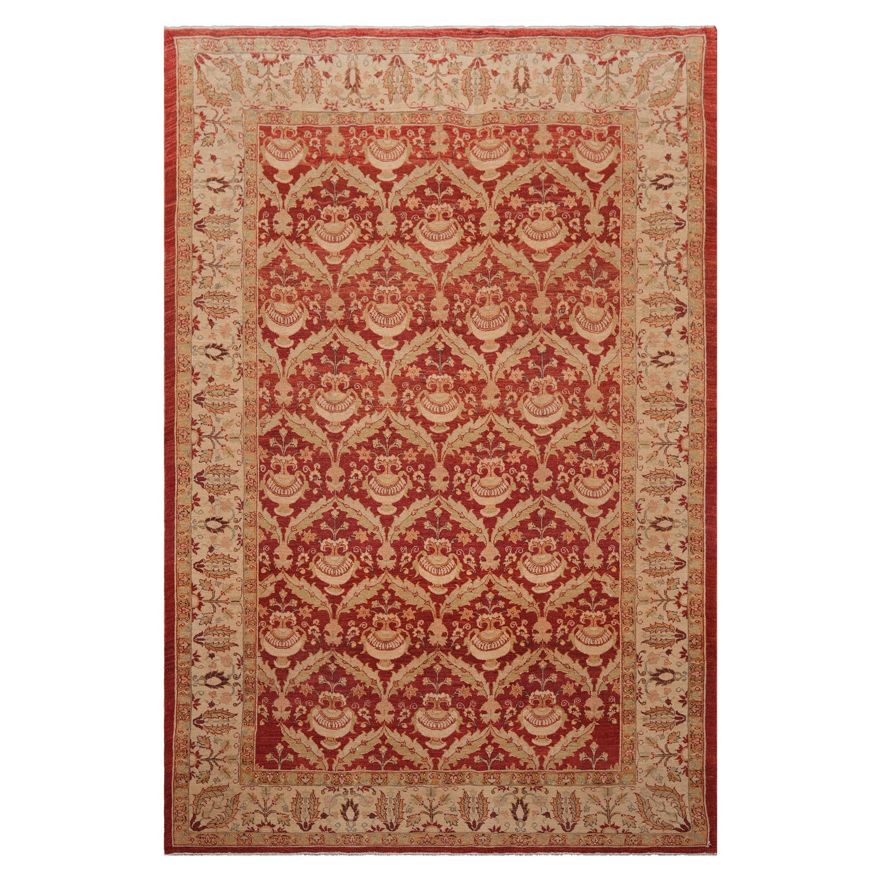 Knotted Rug Rust Hand Knotted 6'x9'6" Traditional Classic European 200 KPSI Wool Oriental Area Rug
