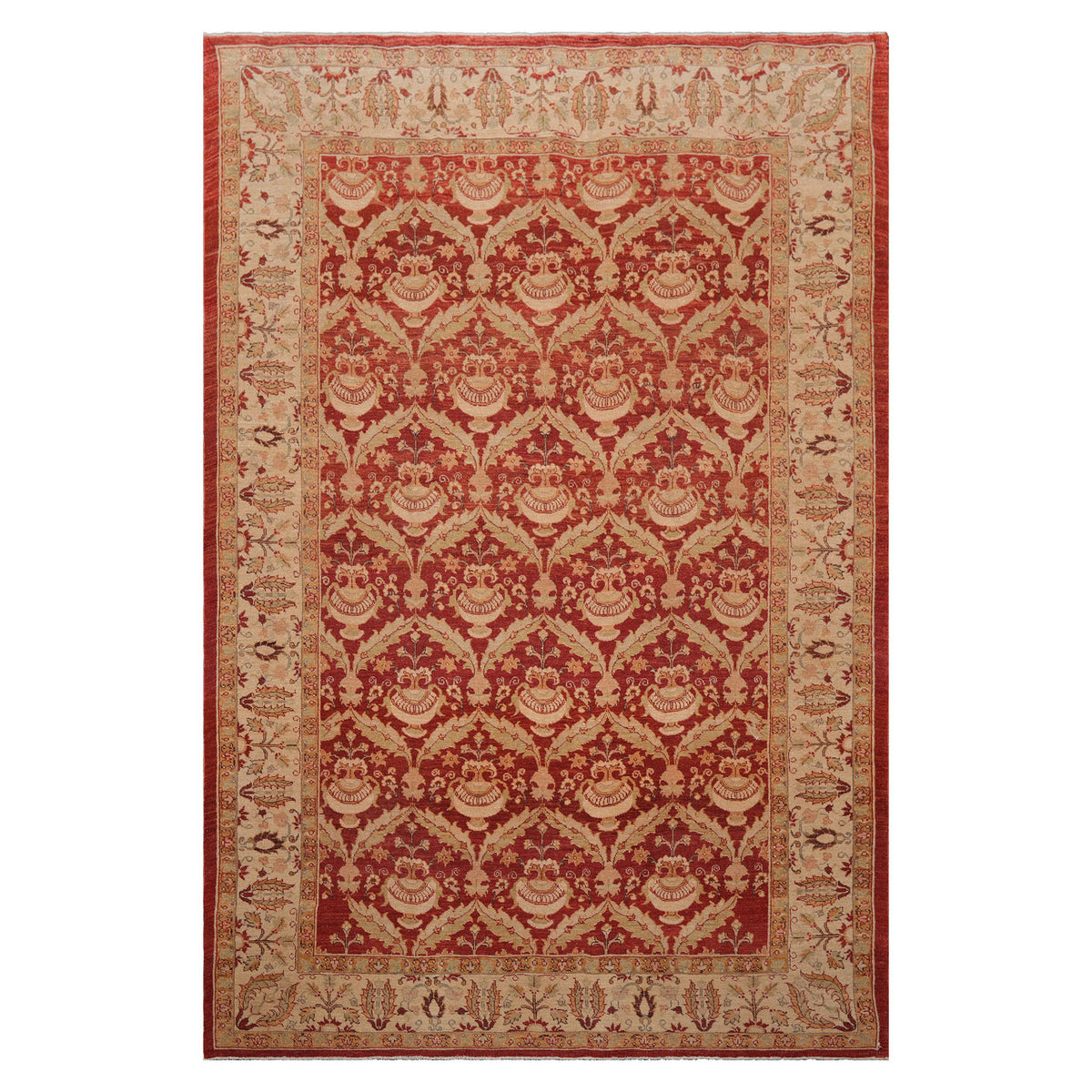 Knotted Rug Rust Hand Knotted 6'x9'6" Traditional Classic European 200 KPSI Wool Oriental Area Rug