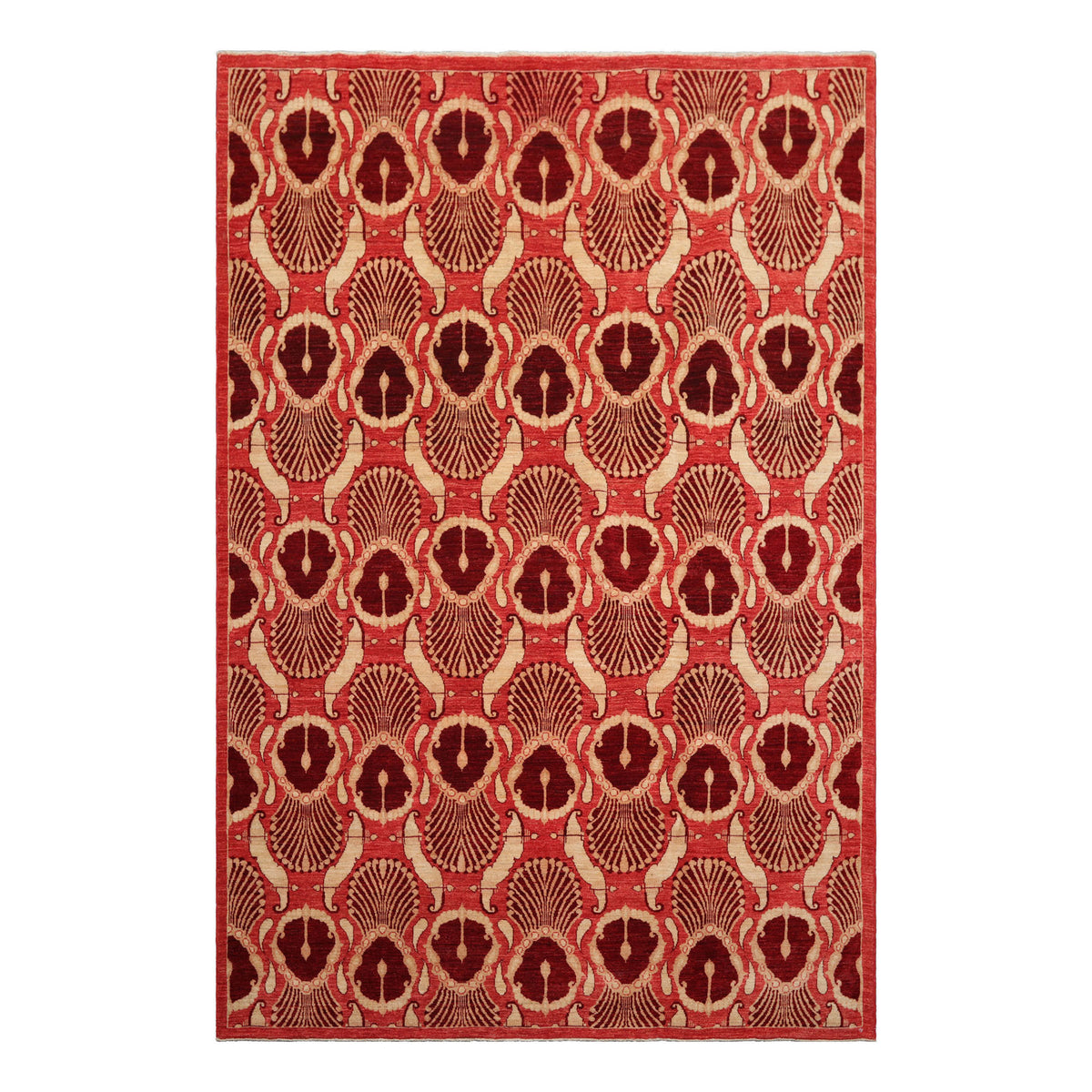 Knotted Rug Coral Hand Knotted 5'11''x8'11" Art Deco Art Deco 200 KPSI Wool Oriental Area Rug