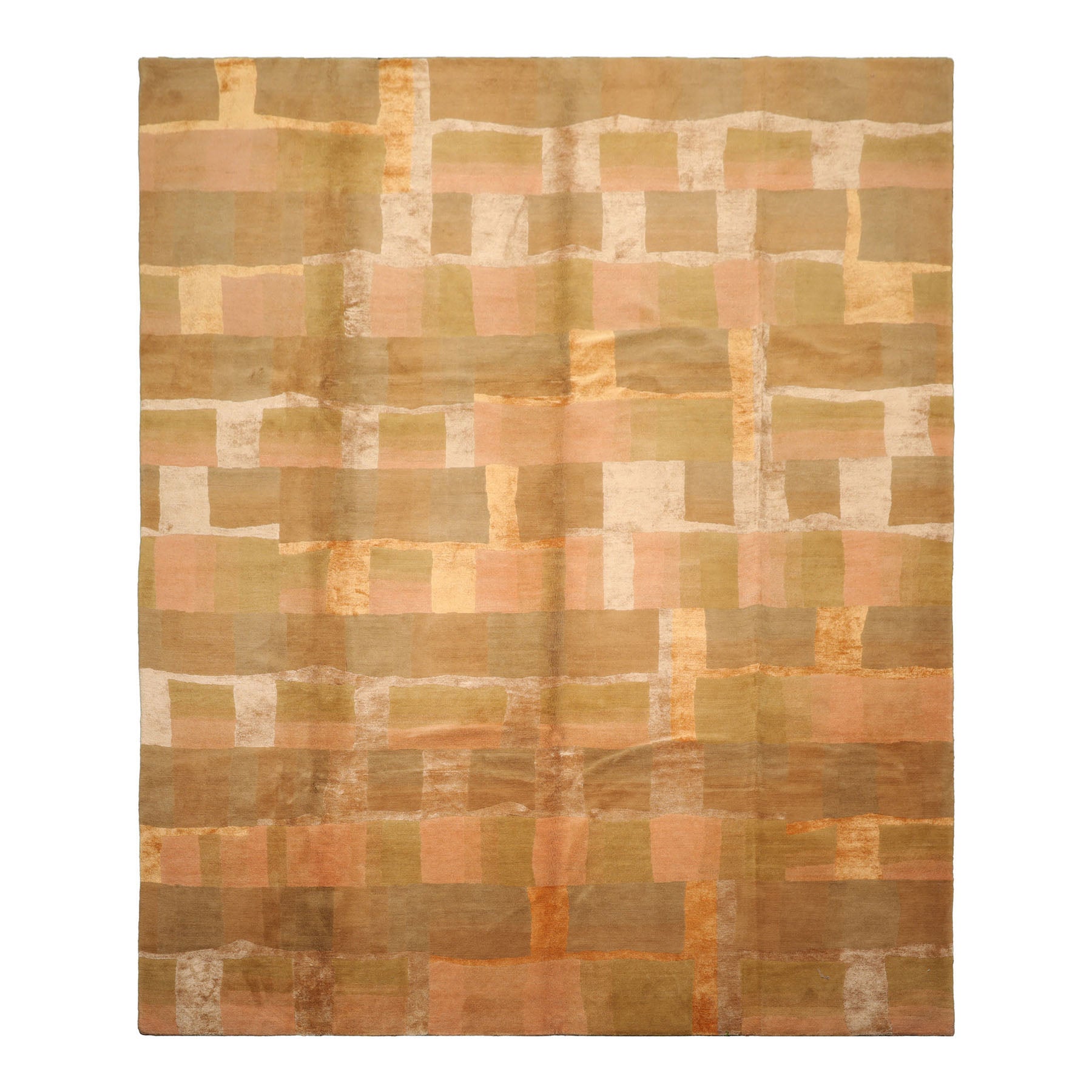 Knotted Rug Rose Hand Knotted 9'9''x13'10" Traditional Tibetan Wool and Silk Oriental Area Rug