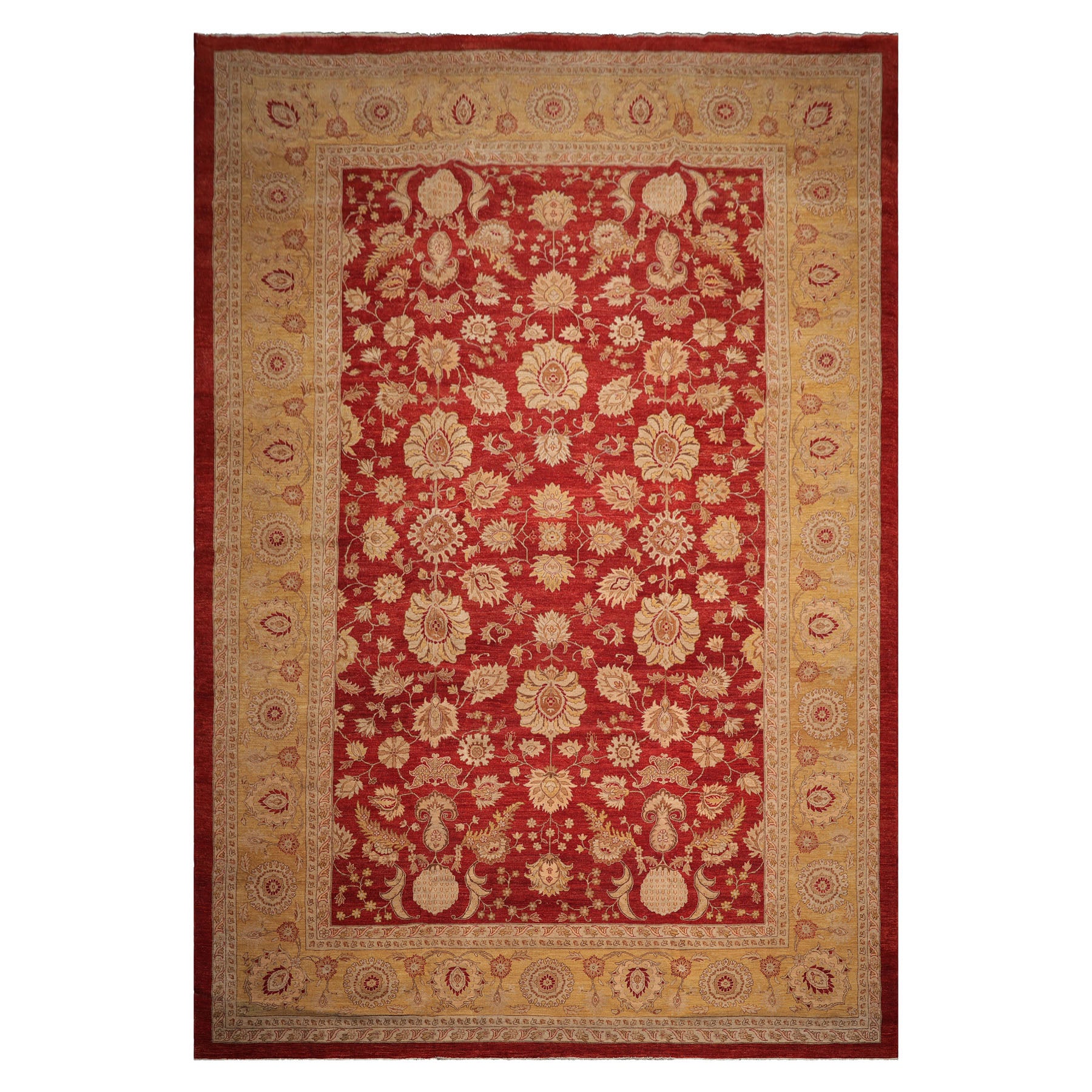 Knotted Rug Rusty Red Hand Knotted 12'5''x18' Traditional Peshawar 200 KPSI Peshawar Wool Oriental Area Rug