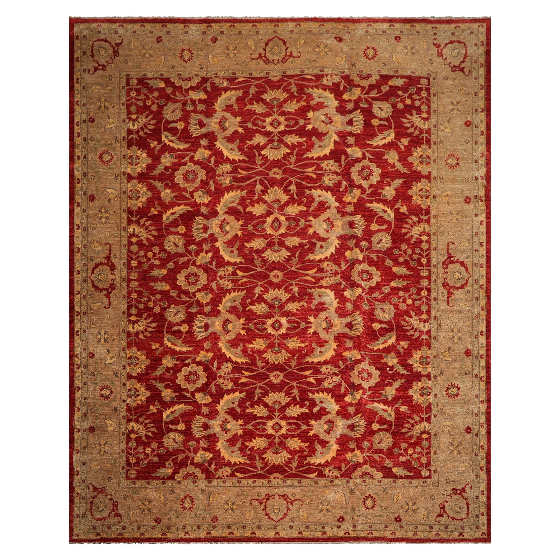Knotted Rug Red Hand Knotted 12'x15'9" Traditional Peshawar Mahal 200 KPSI Peshawar Mahal Wool Oriental Area Rug