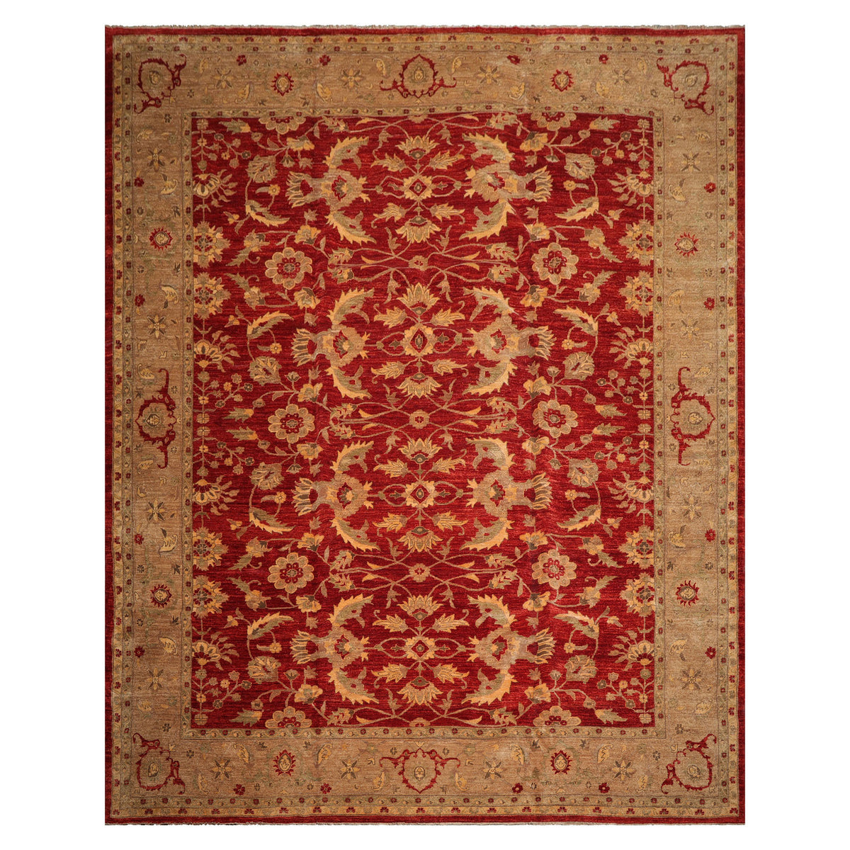 Knotted Rug Red Hand Knotted 12'x15'9" Traditional Peshawar Mahal 200 KPSI Peshawar Mahal Wool Oriental Area Rug