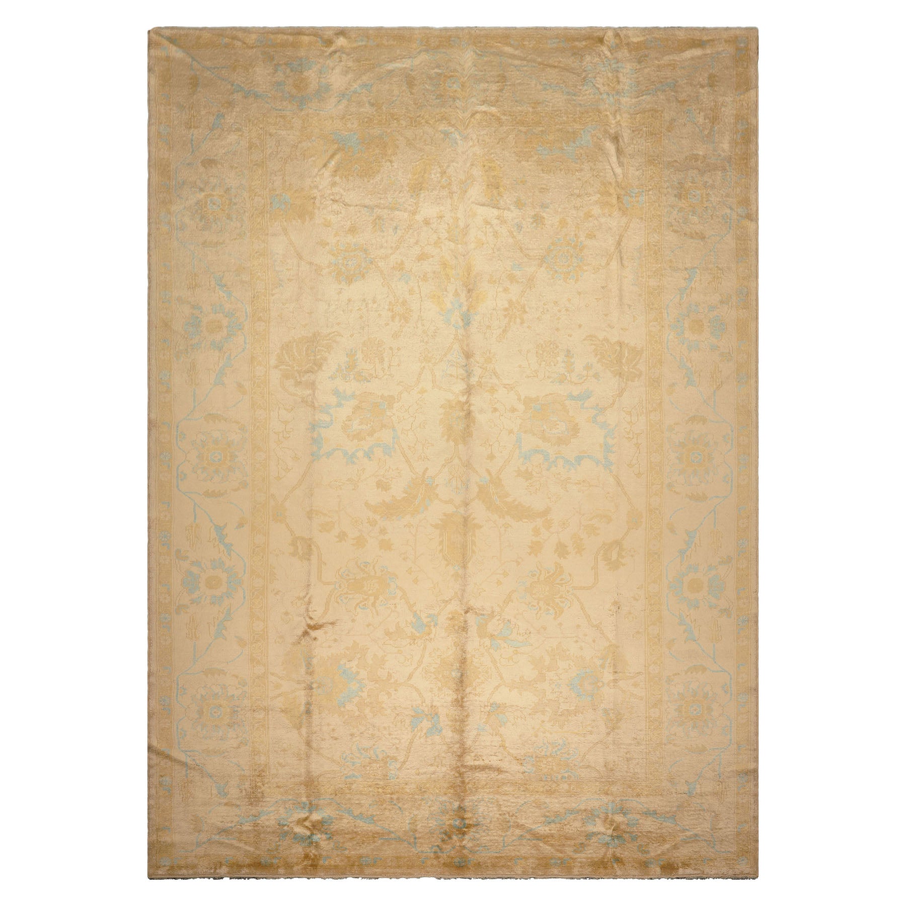 Knotted Rug Beige Hand Knotted 9'7''x13'7" Traditional Oushak Wool Oriental Area Rug