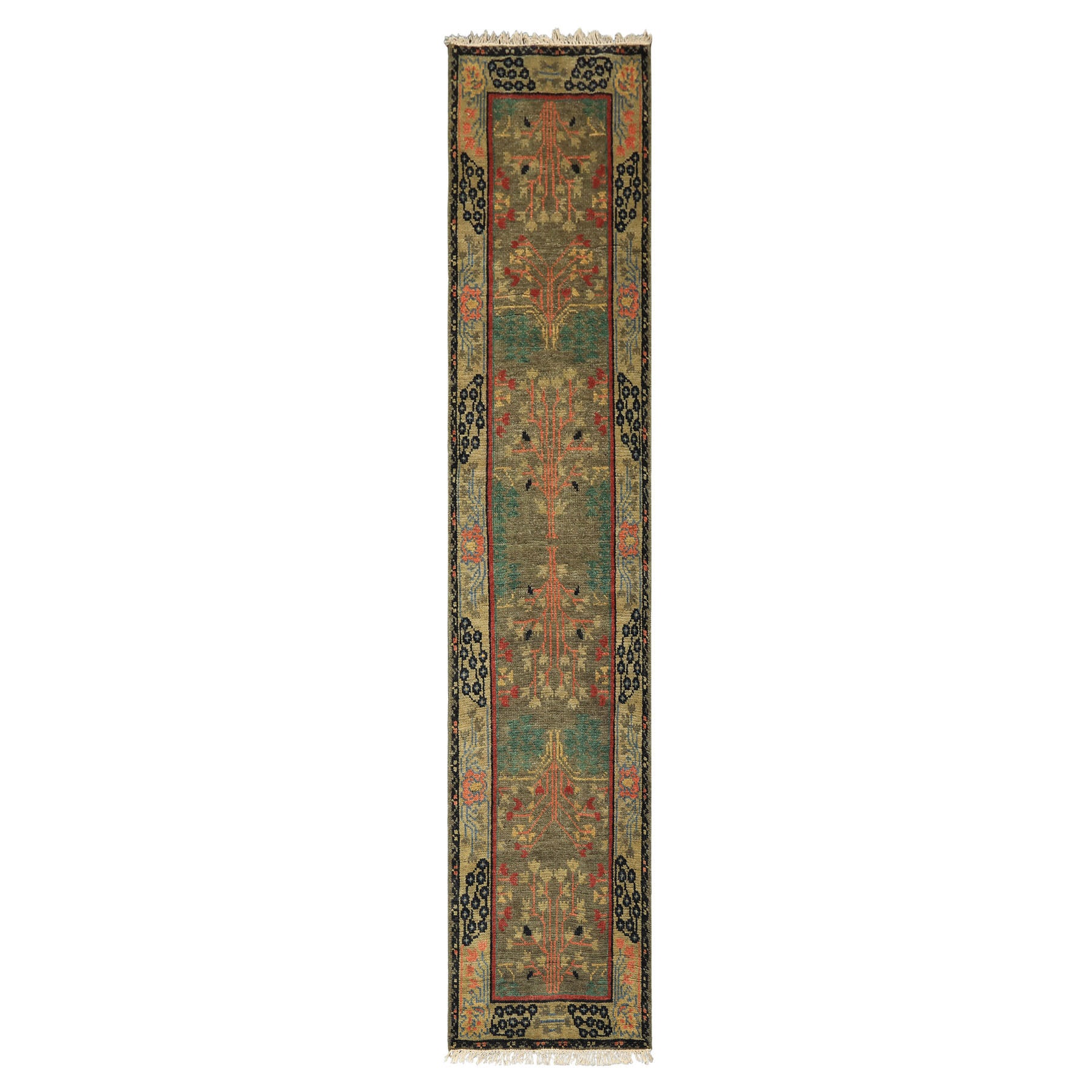 Multi Size Green Pistachio Coral Color Hand Knotted  Wool  Oriental Rug